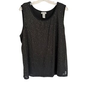 Catherines Womens Black Sequin Sleeveless Tank Top Plus Size 2X 22/24 Scoop Neck